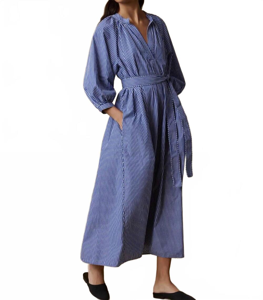 NEW FAHERTY coastal poplin kaia dress in endless coast stripe
